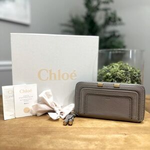 Chloe Marcie wallet large grey leather and gold hardware